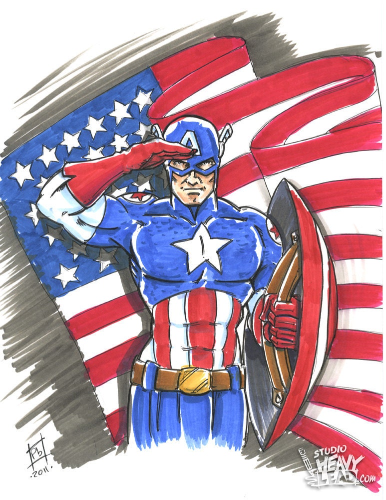 8" x 11" Captain America Color Marker Sketch