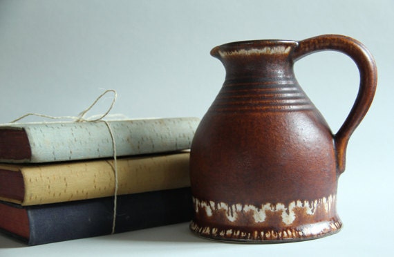 Vintage Ceramic Vase West German Jopeko 1950s Brown & White Drip Glaze Jug Pitcher