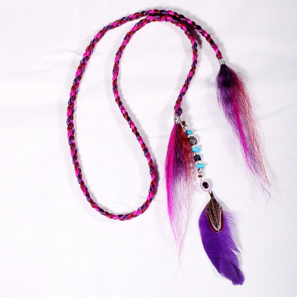 Gypsy Feather Hair Extension Headband braided Hair Bohemian Love Child Purple Wine Red Hot Pink hair hairpiece free spirit