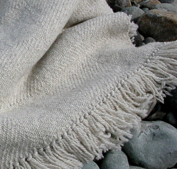 Sakonnet Sand Stone Gray Wool Twill Block Handwoven Blanket