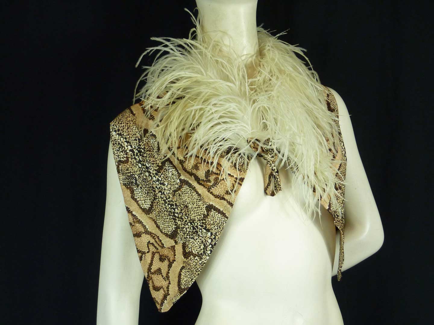 Vintage 1970s Marabou Feather and Faux Python Skin Bolero Shrug Cape Collar