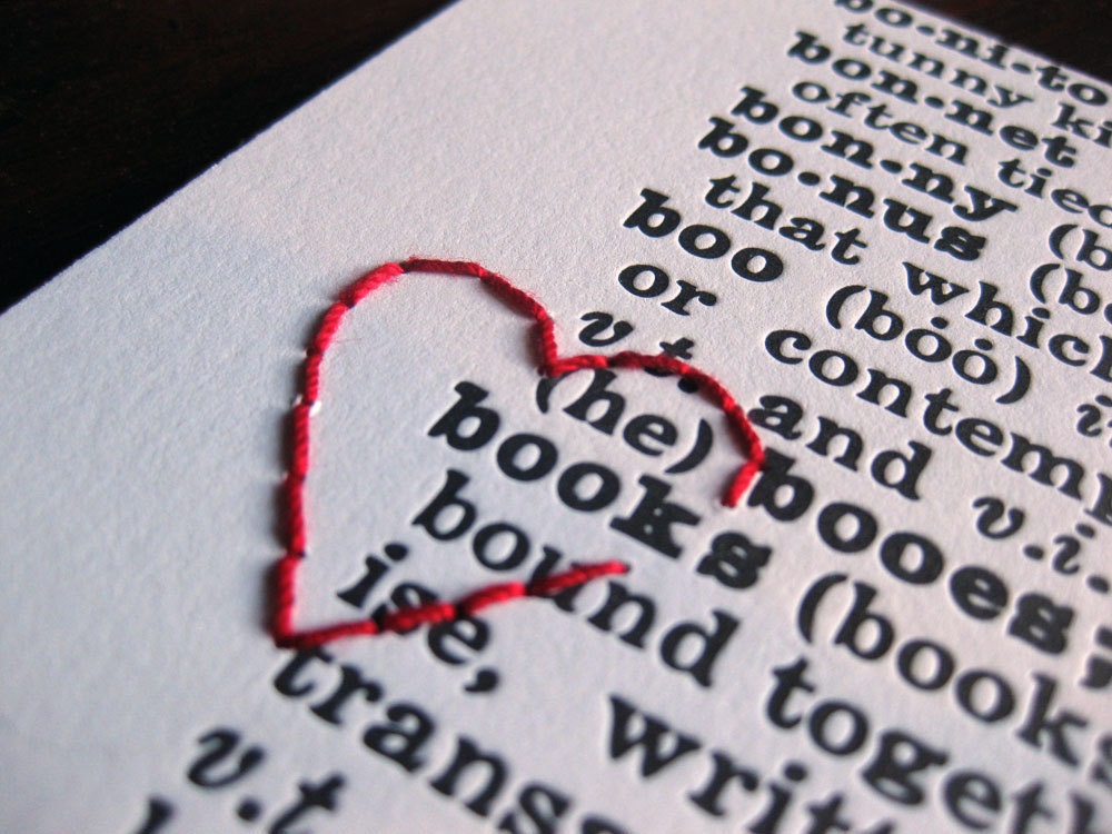 I Heart Books: letterpress & embroidery