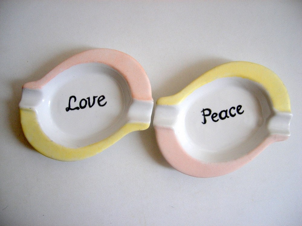Love and Peace - Porcelain Ashtray Set of 2 for Valentines