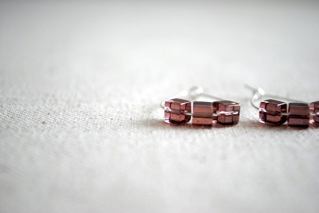 Purple Hoop Earrings on Silver Plated Hoop