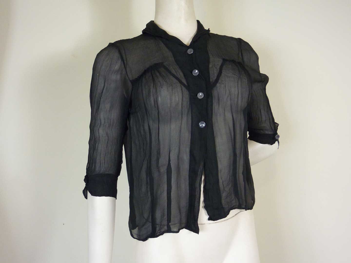 Vintage 1930s Sheer Silk Chiffon Blouse Art Deco UK 10
