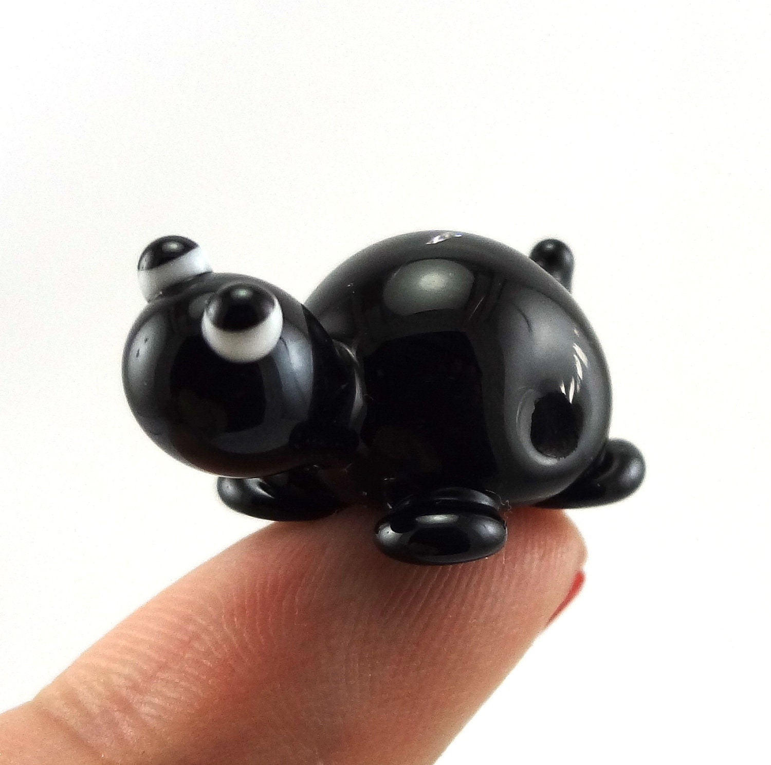 Little Black Turtle Lampworked Glass Figurine Bead