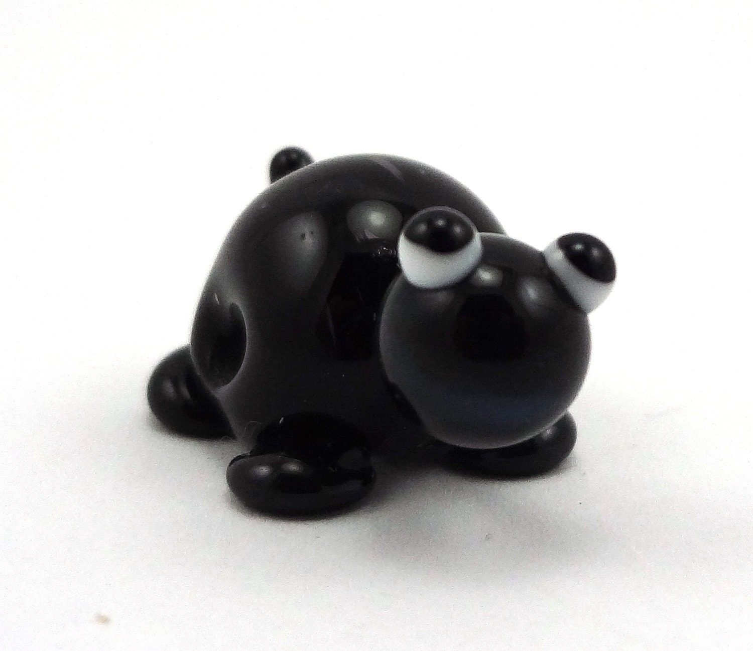 Little Black Turtle Lampworked Glass Figurine Bead