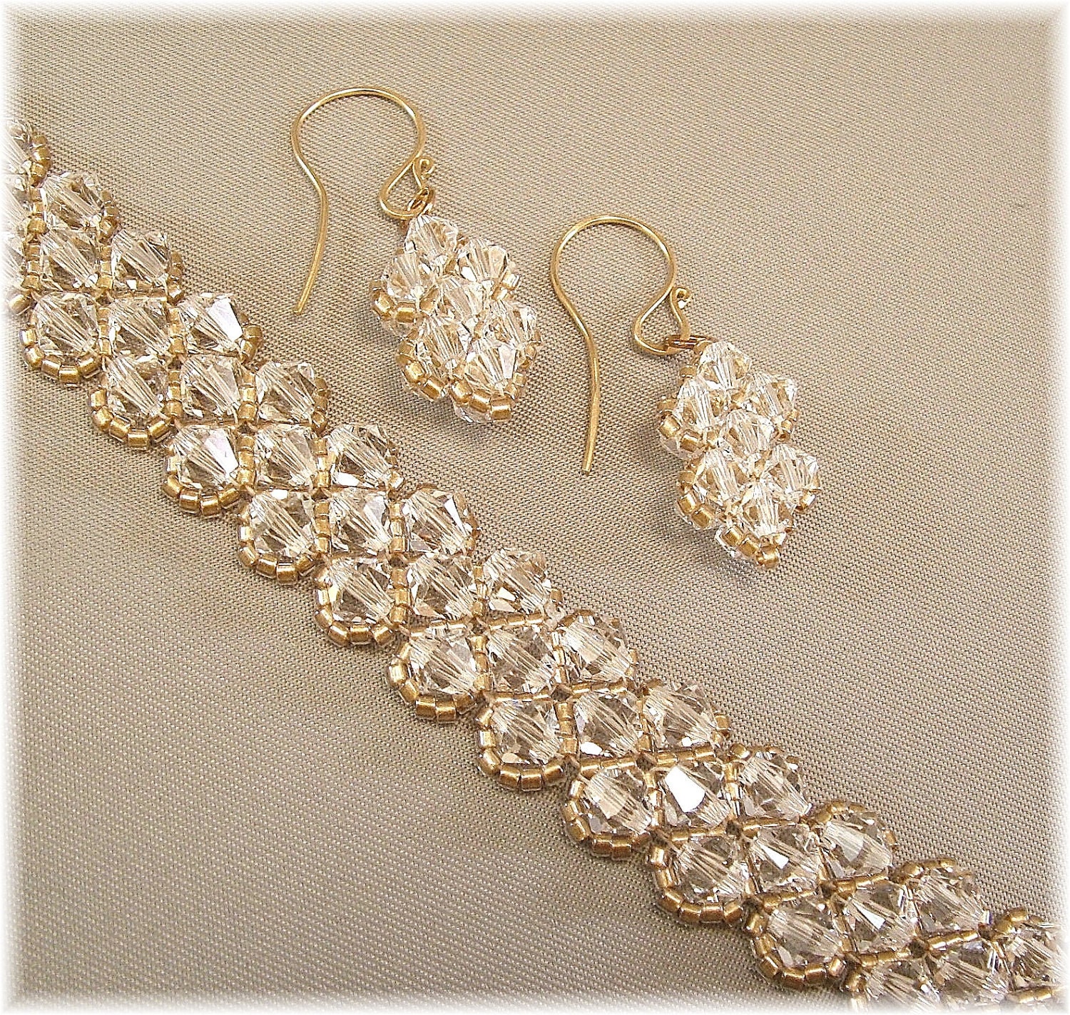 Clear Crystal Wedding Tennis Bracelet and Earring Set by Handwired Clear Crystal Wedding Tennis Bracelet and Earring Set by Handwired