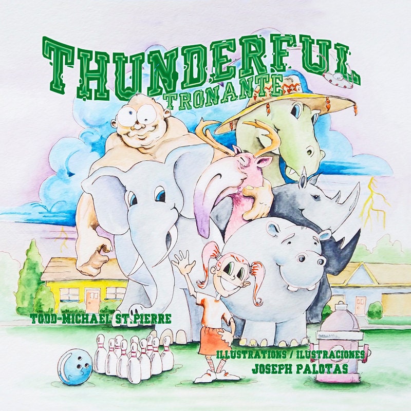 Original Watercolor Painting Page 8 9  from Children's Book Thunderful Hippo with Hiccups are Huge earth shakers