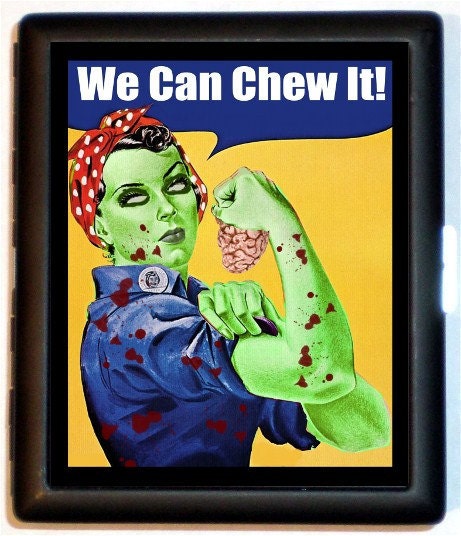 Zombie Rosie the Riveter Parody Horror Goth Psychobilly Black Metal Cigarette or ID or Business or ID or MP3 Case Wallet