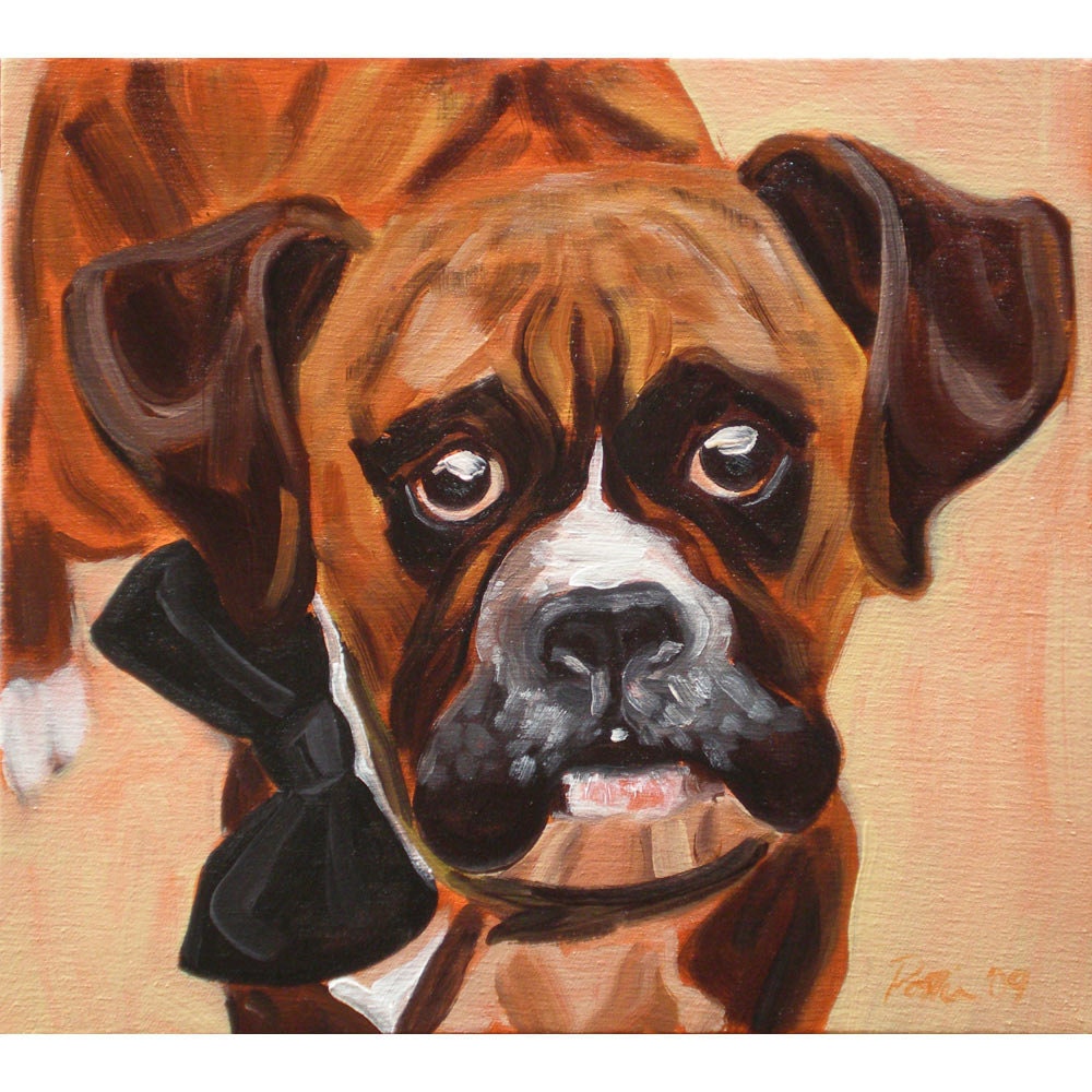 Boxer pet portrait - where's the party- Signed archival Giclee Print 8x10