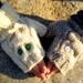 Give A Hoot, wool fingerless mittens