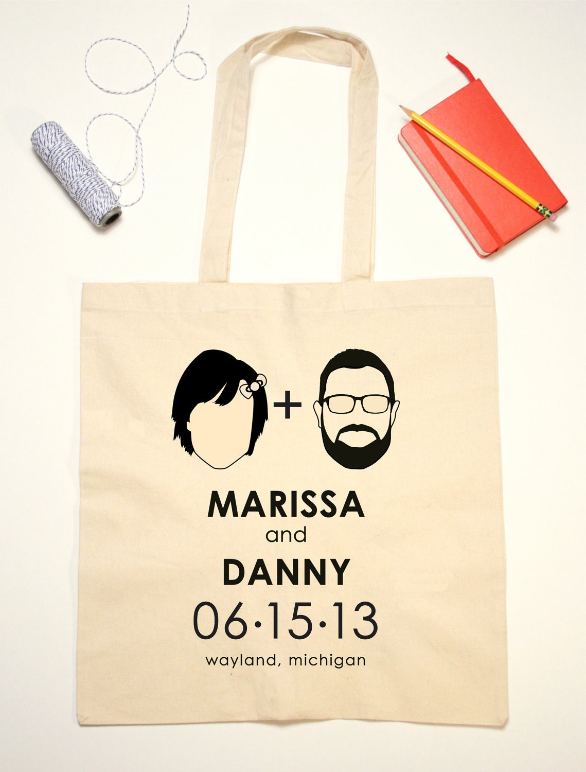 Tote Bag Wedding Favor Couple Silhouettes