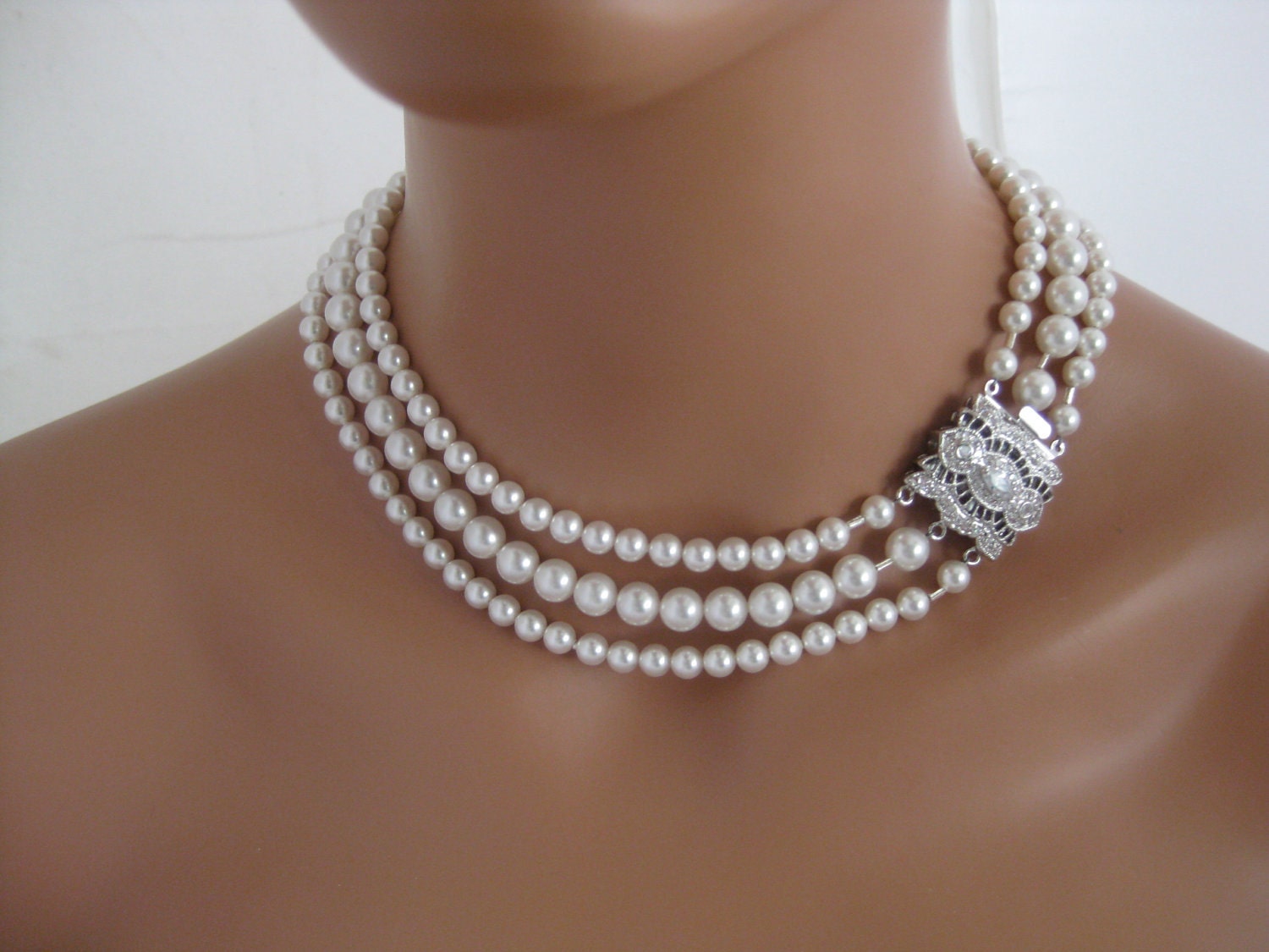 Bridal Necklace Swarovski three strand by Clairesparklesbridal Bridal Necklace Swarovski three strand by Clairesparklesbridal