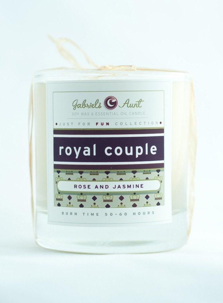 Royal Couple 8oz 60 Hour Burn Time candle with with Real and Exquisite Rose and Jasmine Non Toxic Eco Friendly Natural