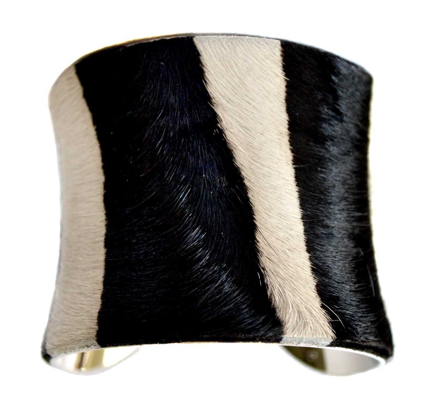 Black and White Striped Calf Hair Cuff Bracelet - by UNEARTHED