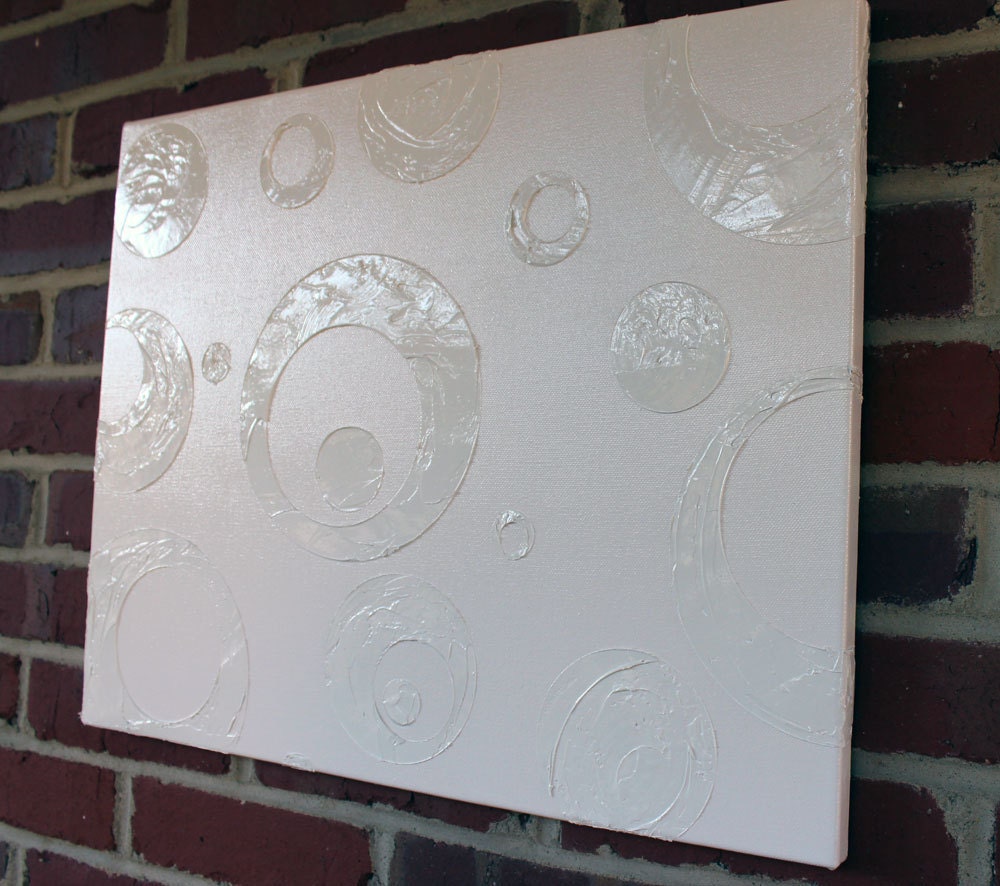 SALE - Tone on Tone Modern Abstract White Circles and Dots Pattern Textured Print - 16x20 canvas original reproduction - I Was Bored Series