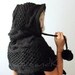 Black Hooded Poncho with Big Pom Pom