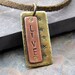 brass rectangle pendant necklace,  copper rectangle, riveted, stars, live, light brown suede cord