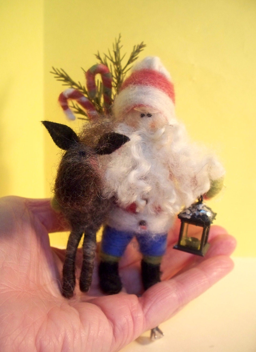 Santa and Dominique the Donkey Felted Ornament - NEW