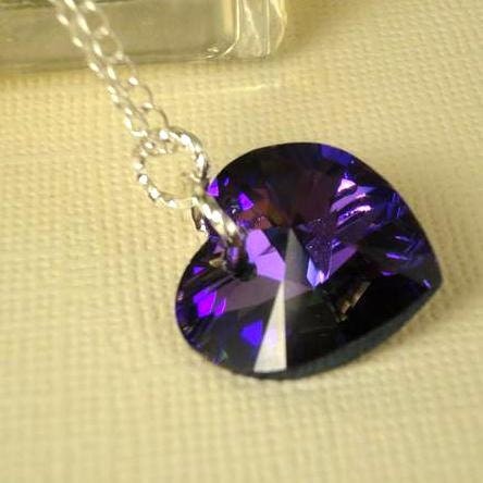 Crystal Heart Necklace - Sterling Silver - Swarovski Purple Blue Violet - Crystal Pendant