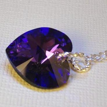 Crystal Heart Necklace - Sterling Silver - Swarovski Purple Blue Violet - Crystal Pendant