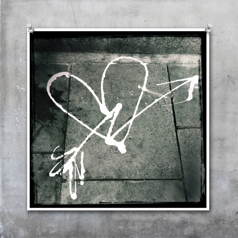 Graffiti Art Photograph: Heart on Grey Pavement - Fine Art Photo Print Love Urban London Street Modern Romance