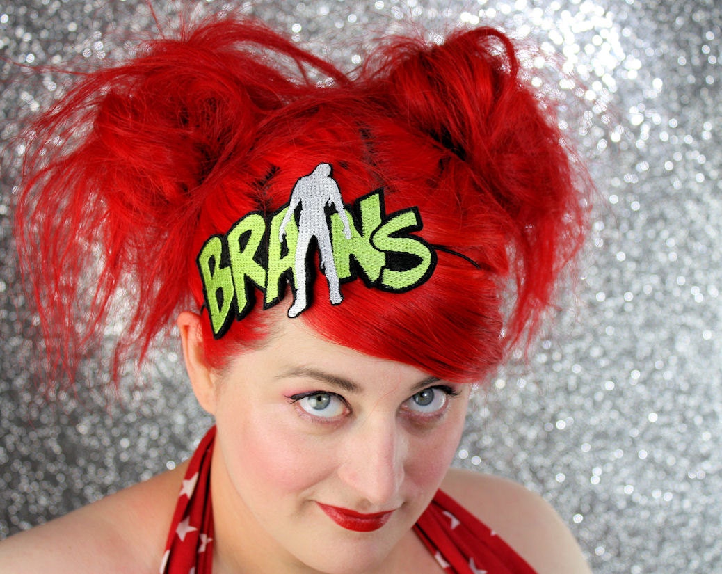 Zombie Brains Headband, Green and White