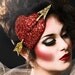Burlesque Heart Fascinator in ruby red and gold glitter, Cupids Heart