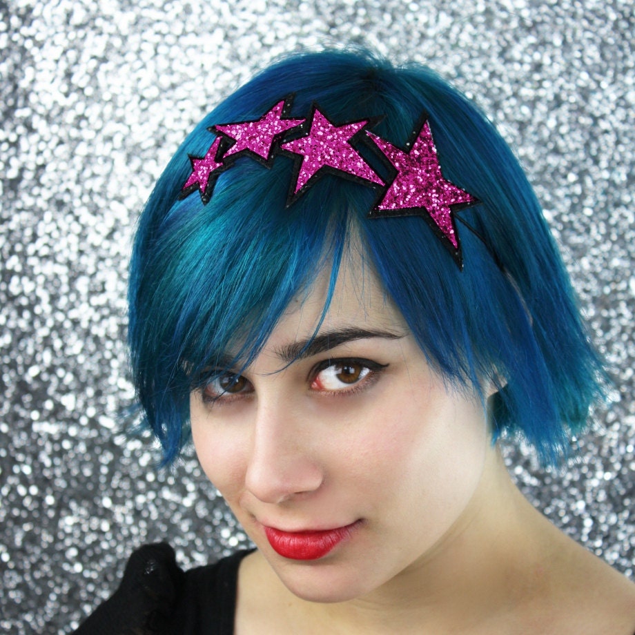 Glitter Stars Headband, Hot pink and black