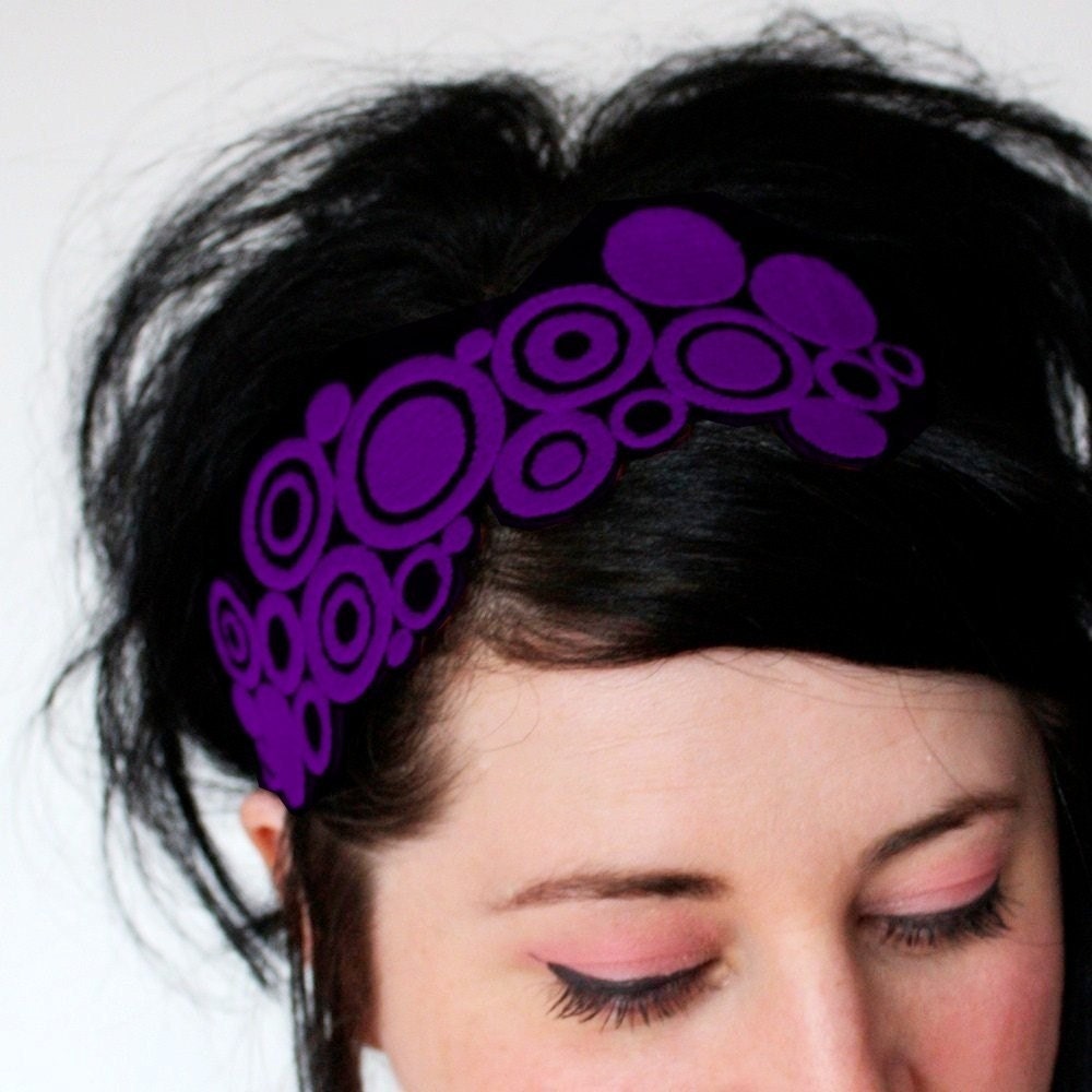 Adult Headband, Purple Pop Art Circles