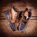 Handcrafted HIGHTOP Leather Boat Shoes - Navy and Tan with hand etched anchor & stripes detail - MADE to ORDER