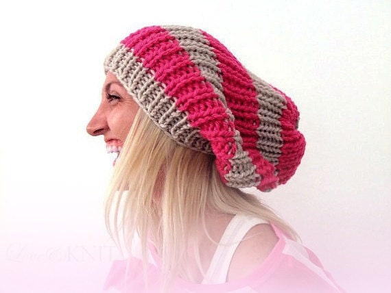 Hand Knit Striped Slouchy Hat