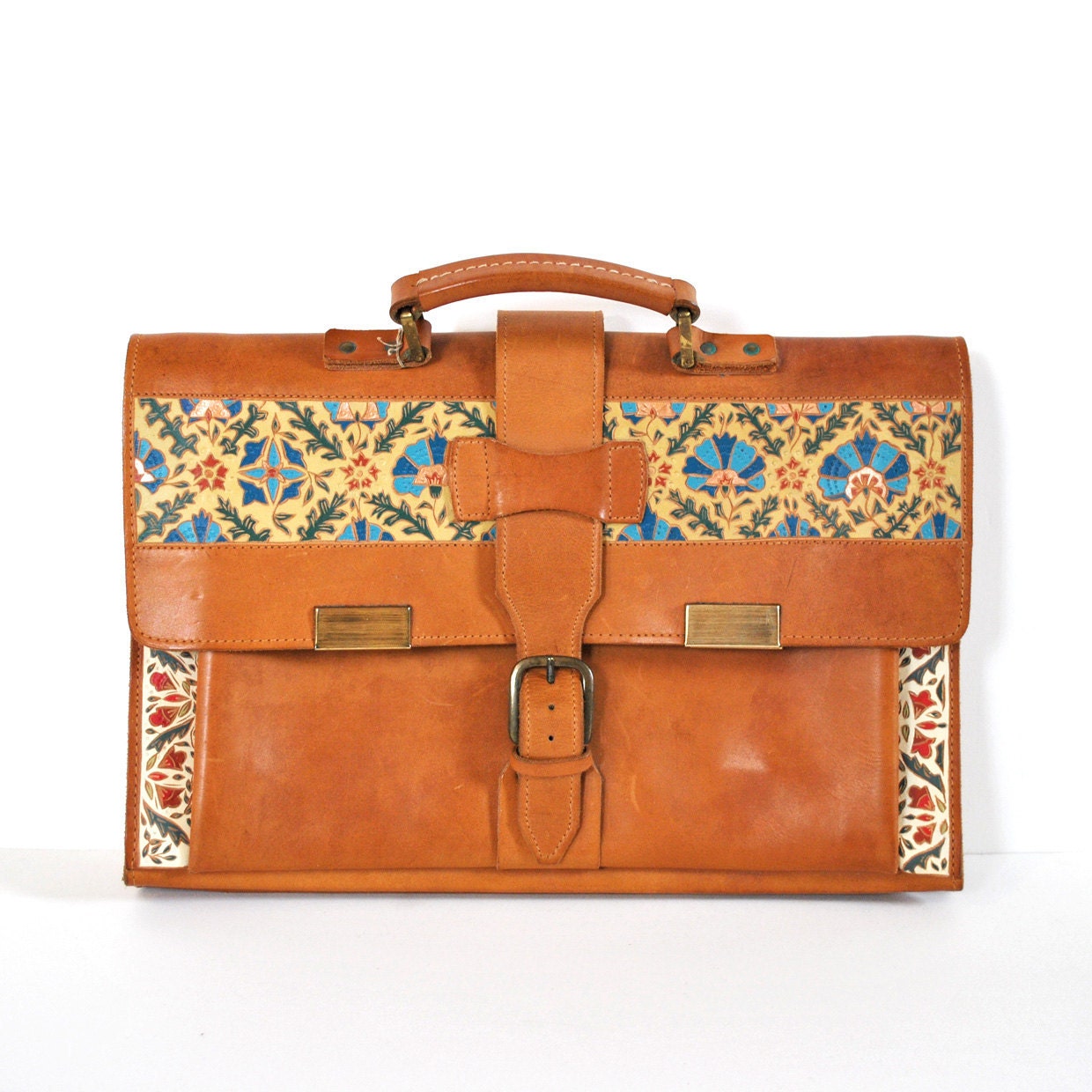 NEW YEAR SALE Hand-carved Floral Leather Vintage Satchel