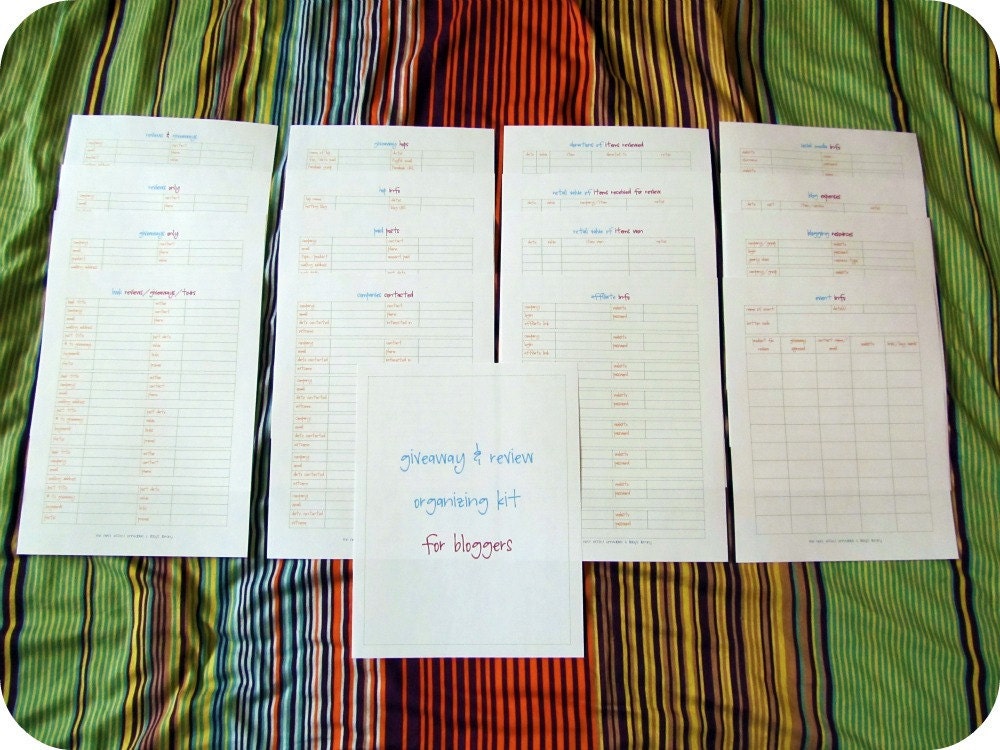 giveaway & review organizing kit for bloggers - editable - 16 documents