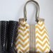Yellow and white chevron carry on hobo bag with burlap SPRING FASHION