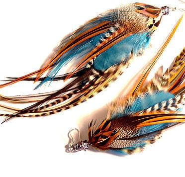 Feather Earrings Blue