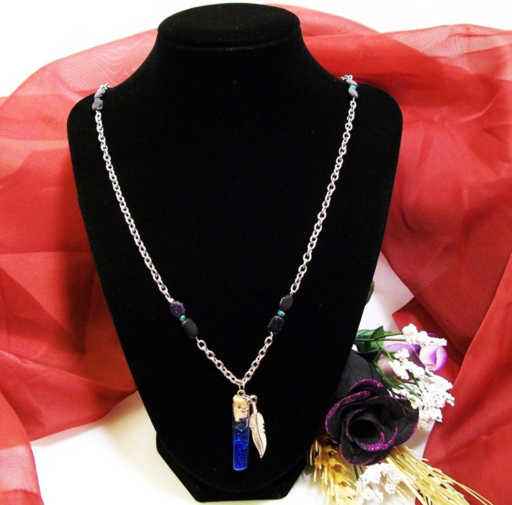 Air & Water Blue Goldstone and Emerald Fairy Dust Necklace