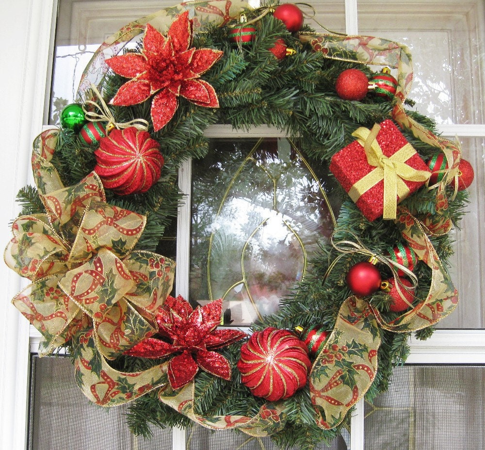 Glitter Red Poinsettia Christmas Door Wreath