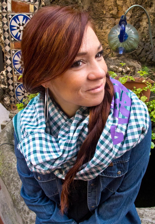 PEACE in Khmer--Green Hand Woven Long Cotton Cambodian Style Scarf--Krama--65cmx190cm--silk screen--26" x 75"--