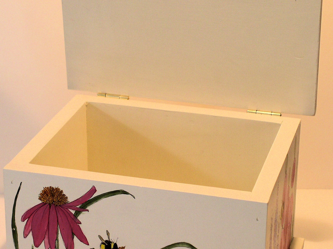 Painted Furniture Contemporary Painted Keepsake Box Wood with detailed Flowers Illustration