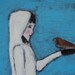Girl holding bird in hand original painting - Snow Bird
