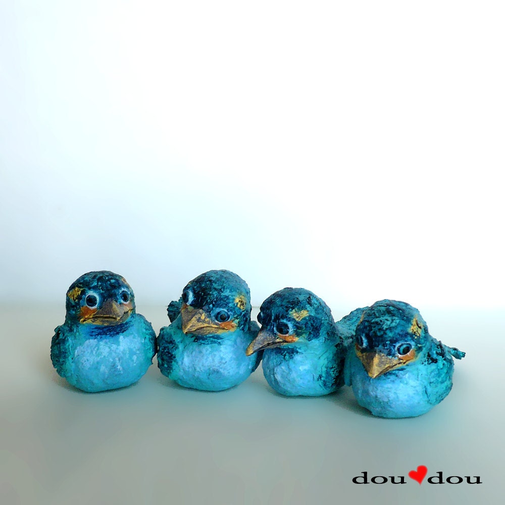 Baby Blue Broadbill Birds - Bird Sculpture