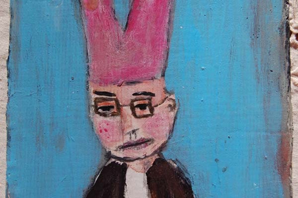 Biker boy wearing big pink bunny ears - Original Painting