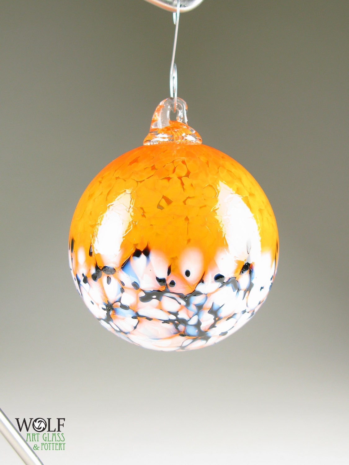 Blown Glass Ornament Suncatcher Ball Tangerine Orange Blossom Blown Glass Ornament Suncatcher Ball Tangerine Orange Blossom