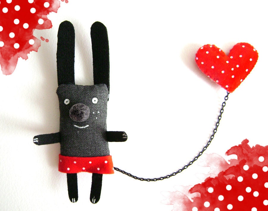 Bunny Brooch - I have a Red Heart with polkadots