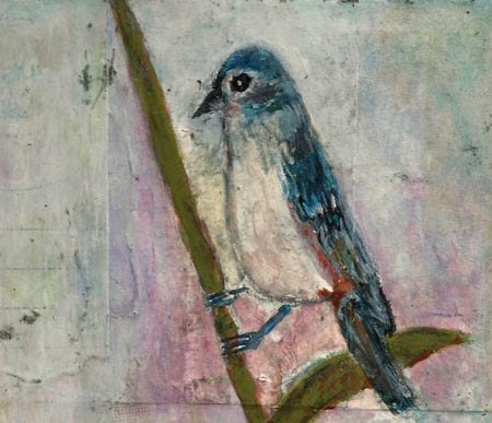 Blue Song Bird - original mixed media 6x6 painting