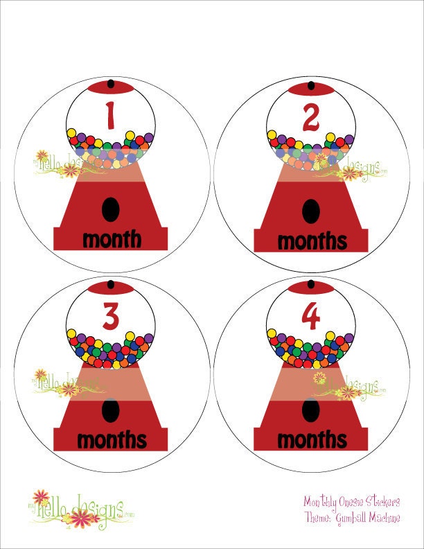 Monthly Onesie Sticker (Neutral):  Gumball Machine