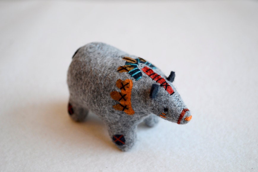 clan bear brave 8 - wool felt spirit bear - soft sculpture by royalmint