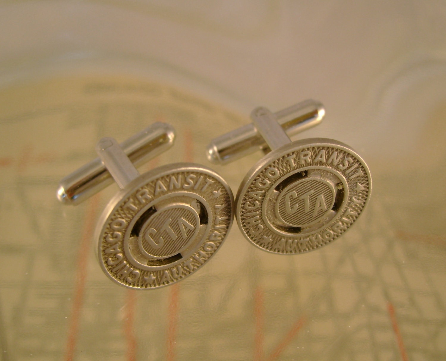 ON SALE - Chicago Transit Authority - Vintage Authentic Chicago CTA Transit Subway Token Cufflinks, Man Gift, Wedding, Groomsman Gift